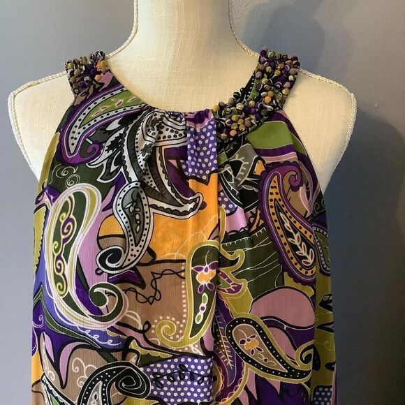 Vibrant Multi-Color Paisley Pattern Shift Dress - Picture 2 of 7